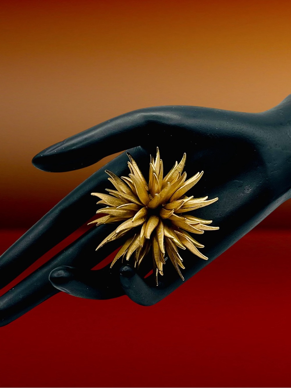 Vintage Mid Century Gold Spiky Starburst Chrysanthemum Sea Urchin Brooch MCM